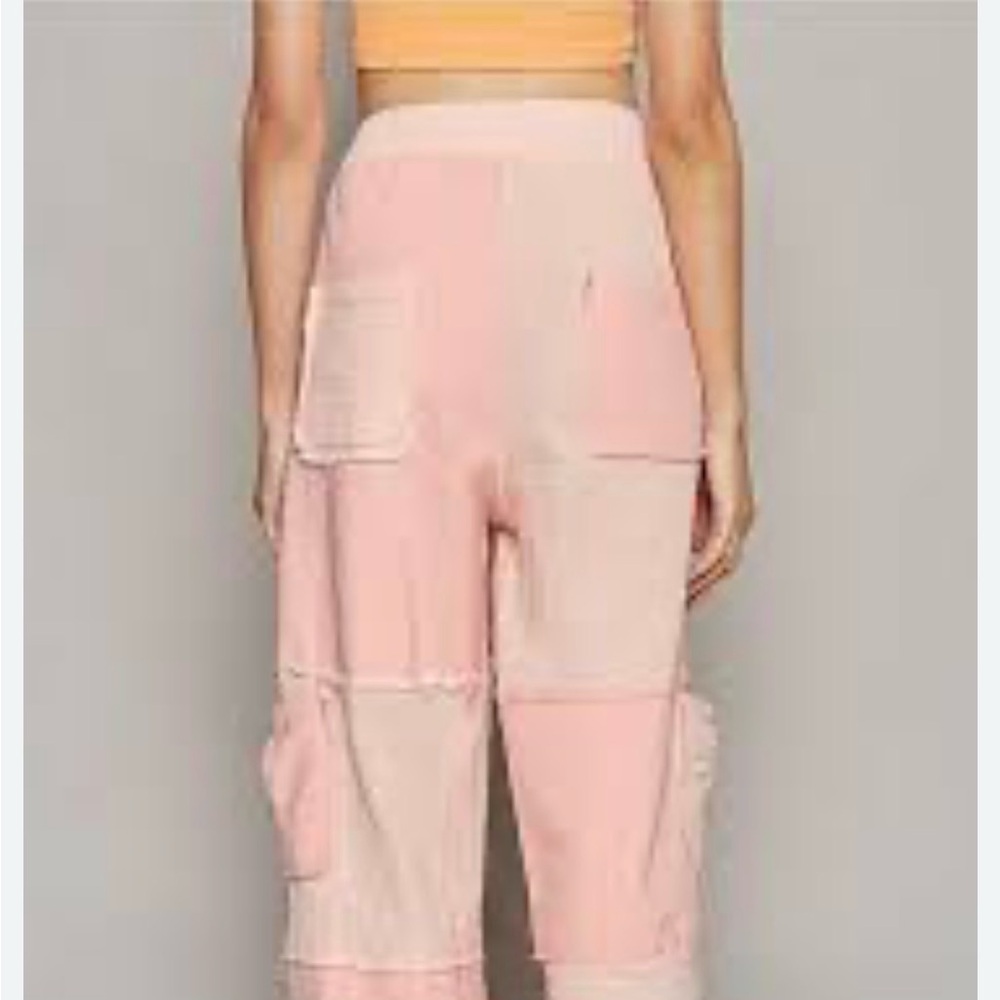 POL Pink color block cotton French terry gauze distressed drawstring joggers NEW - Picture 6 of 16